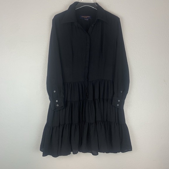 Louis Vuitton Uniforms Shirt Dress Womens FR 46 US 14 Chiffon Tiered Luxury - Picture 1 of 7